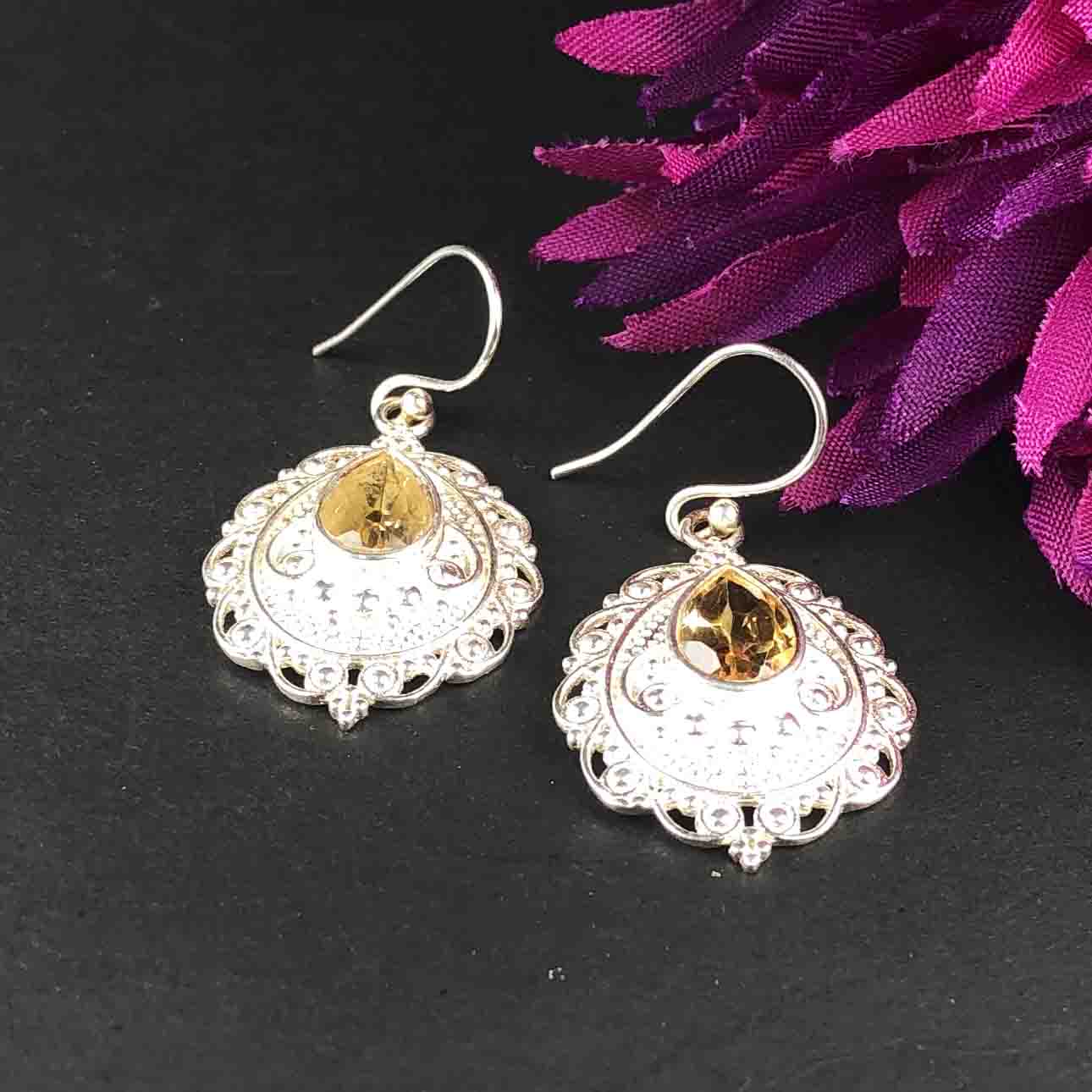 Zhupuk International Trending Stylish Gemstone Citrine Earrings for Women and Girls Light Weight Dangle For Every Occasion Nickel-Free Quality ( RITI144 )