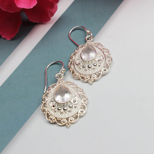 Zhupuk International Trending Design Gemstone Rose Quartz Earrings for Women and Girls Light Weight Dangle For Every Occasion Nickel-Free Quality ( RITI155 )