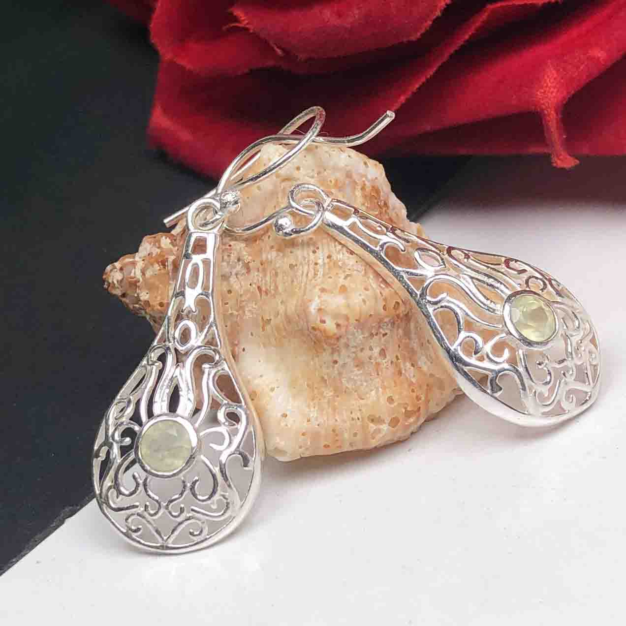 Zhupuk International Unique Design Gemstone Prehnite Earrings for Women and Girls Light Weight Dangle For Every Occasion Nickel-Free Quality ( RITI176 )