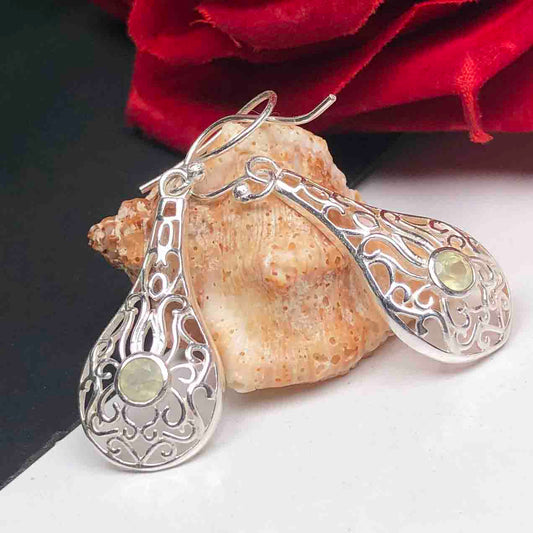 Zhupuk International Unique Design Gemstone Prehnite Earrings for Women and Girls Light Weight Dangle For Every Occasion Nickel-Free Quality ( RITI176 )