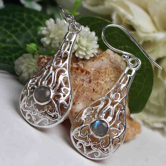 Zhupuk International Trending Design Gemstone Labradorite Earrings for Women and Girls Light Weight Dangle For Every Occasion Nickel-Free Quality ( RITI177 )