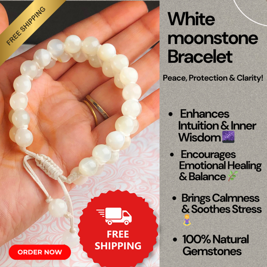 White Moonstone Healing Bracelet – Promotes Intuition, Inspiration, And Inner Growth