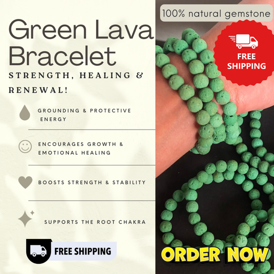 Green Lava Healing Bracelet – Promotes Courage, Strength, And Calming Energy