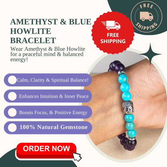 Purple Amethyst & Howlite Healing Bracelet – Promotes Calm, Spiritual Awareness, And Stress Relief