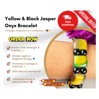 Yellow and Black Jasper Onyx Healing Bracelet – Promotes Strength, Grounding, And Focus