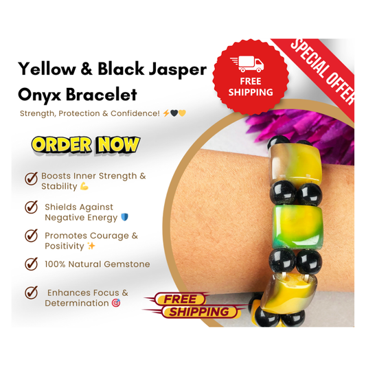 Yellow and Black Jasper Onyx Healing Bracelet – Promotes Strength, Grounding, And Focus