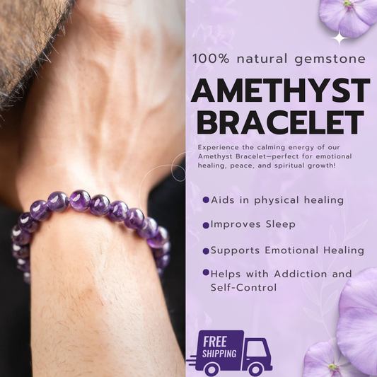Amethyst Bracelet – 8mm Natural Beads | Stretchable | Calming & Intuition-Enhancing Crystal Bracelet