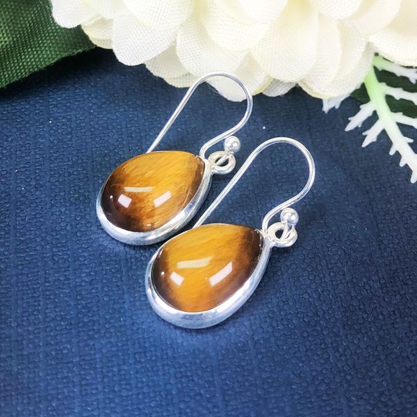 Elegant Tiger Eye Sterling Silver Earrings
