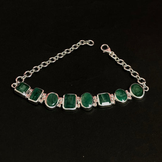One of a kind Green Emerald Sterling Silver Bracelet