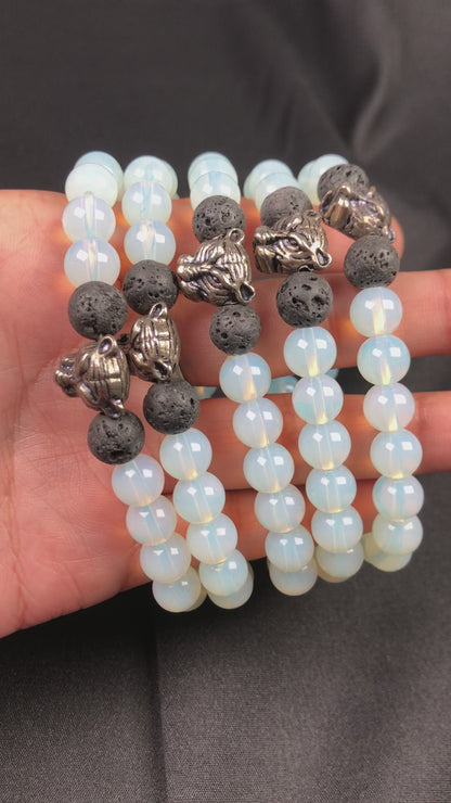 Black Lava and Opalite Healing Bracelet – Promotes Hope, Purity, And Communication