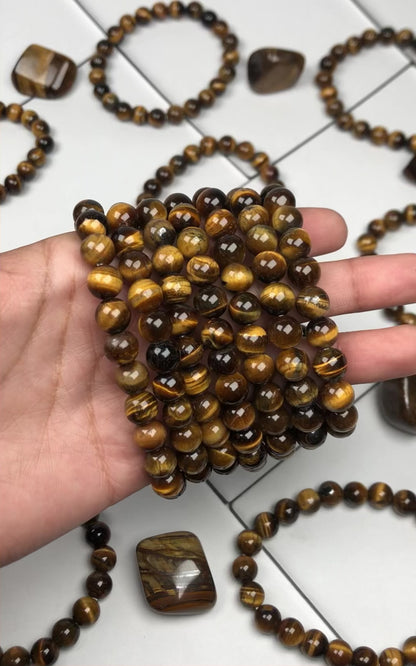 Tiger Eye Bracelet – 8mm Natural Beads | Stretchable | Grounding & Confidence Boosting Crystal Bracelet