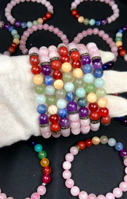 Pink Rose Quartz Seven Chakra Healing Bracelet – Promotes Energy, Beauty, And Wellness