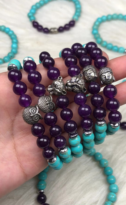 Purple Amethyst & Howlite Healing Bracelet – Promotes Calm, Spiritual Awareness, And Stress Relief