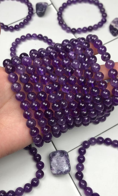 Amethyst Bracelet – 8mm Natural Beads | Stretchable | Calming & Intuition-Enhancing Crystal Bracelet