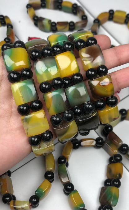 Yellow and Black Jasper Onyx Healing Bracelet – Promotes Strength, Grounding, And Focus