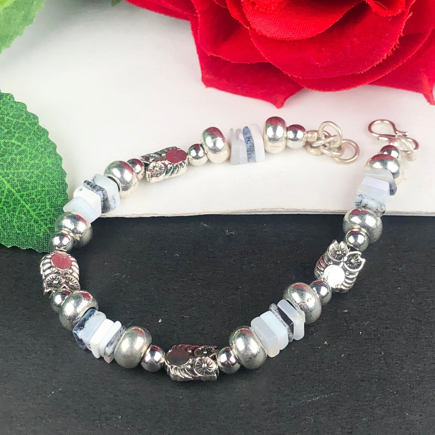 White Dendrite Opal Healing Bracelet