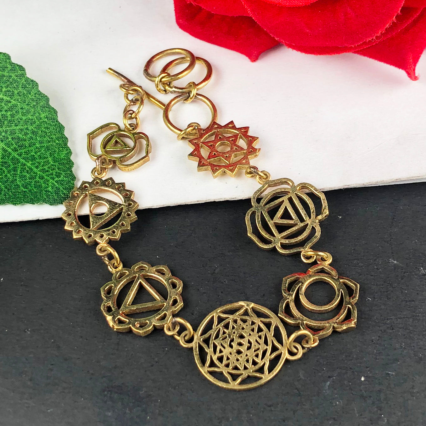 Seven Chakra Golden Brass Healing Bracelet