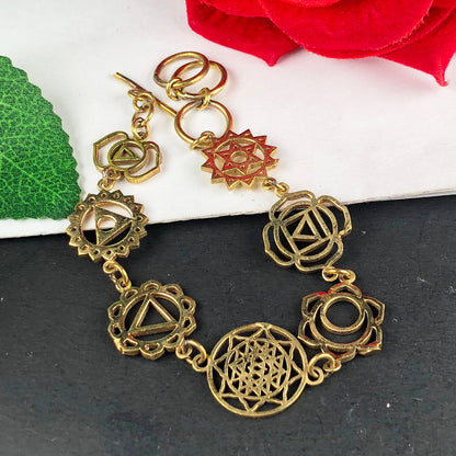 Seven Chakra Golden Brass Healing Bracelet