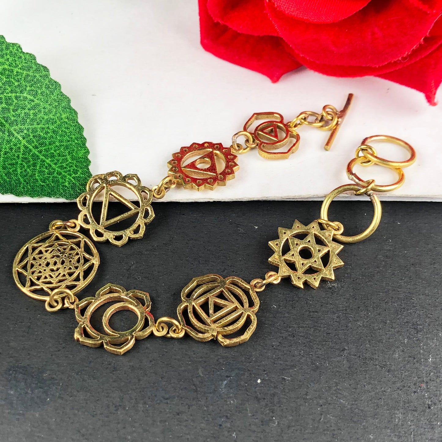 Seven Chakra Golden Brass Healing Bracelet