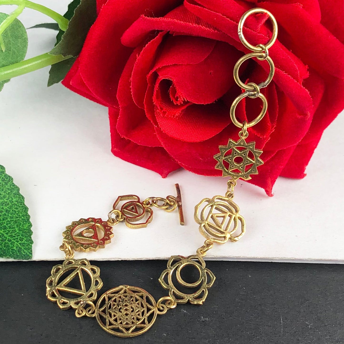 Seven Chakra Golden Brass Healing Bracelet