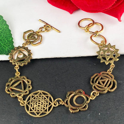 Seven Chakra Golden Brass Healing Bracelet