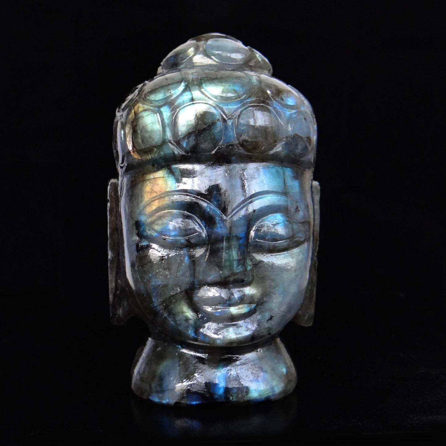 Labradorite Buddha Head Carved Gemstone Carving