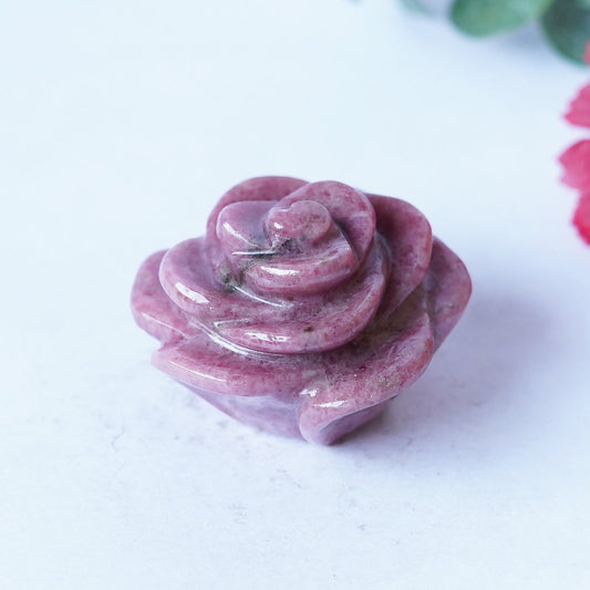 Elegant Pink Rhodonite Rose Carving