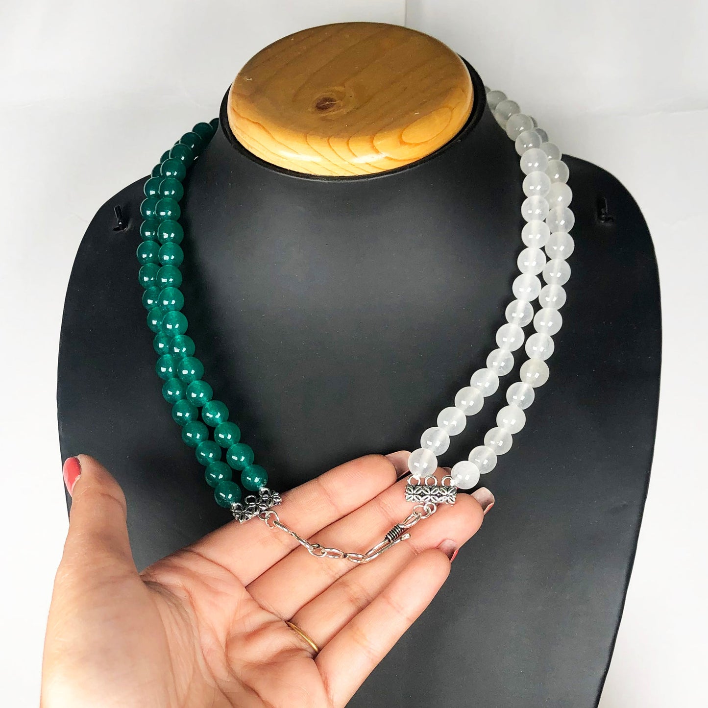 Green Onyx and Clear Quartz Necklace