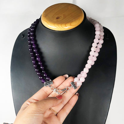 Purple Amethyst and Rose Quartz Necklace