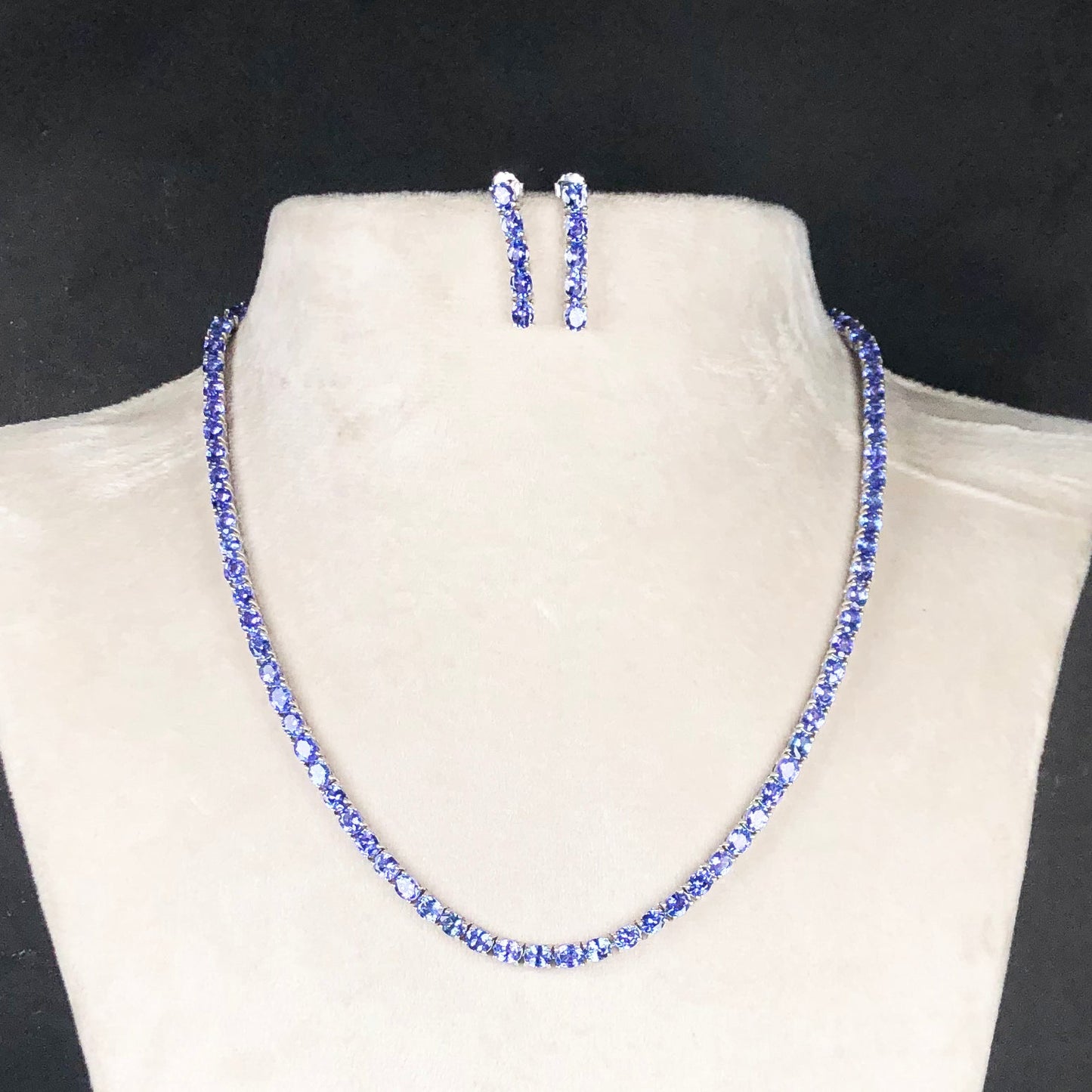 Amazing Blue Tanzanite Sterling Silver Necklace Earrings Set