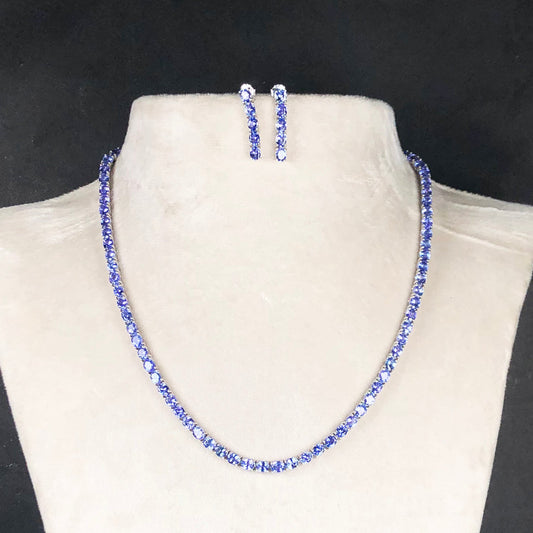 Amazing Blue Tanzanite Sterling Silver Necklace Earrings Set