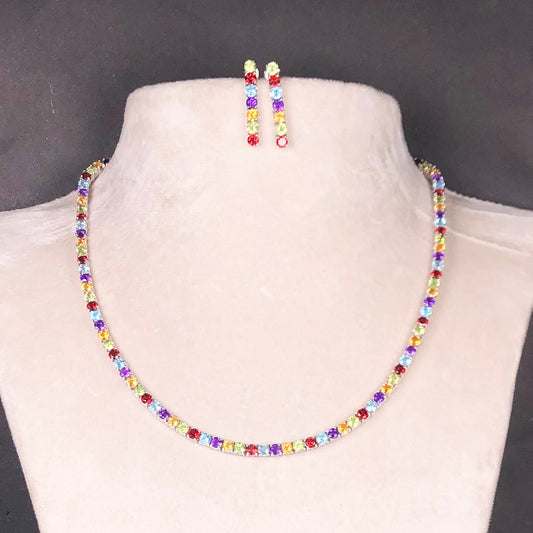 One of a kind Red Garnet Amethyst Citrine Sterling Silver Necklace Earrings Set