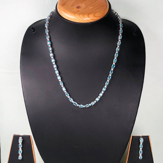 Amazing Blue Topaz Sterling Silver Necklace Earrings Set