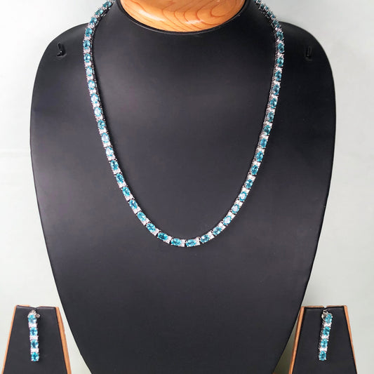 Wonderful Blue Swiss Blue Topaz Sterling Silver Necklace Earrings Set