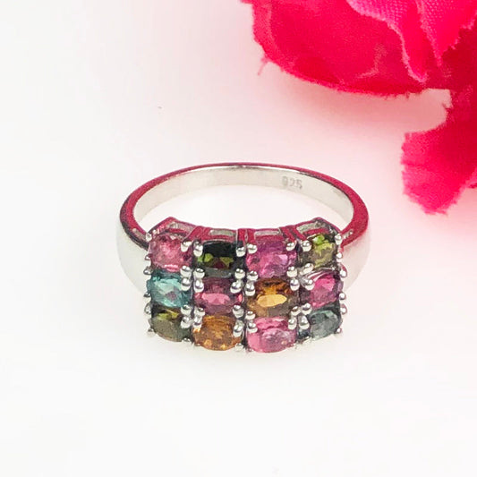 Amazing Multi Watermelon Tourmaline Sterling Silver Ring