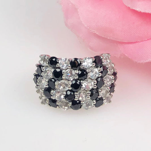 Amazing Black Spinel White Topaz Sterling Silver Ring