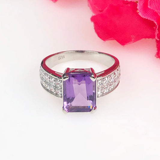 Elegant Purple Amethyst Sterling Silver Ring
