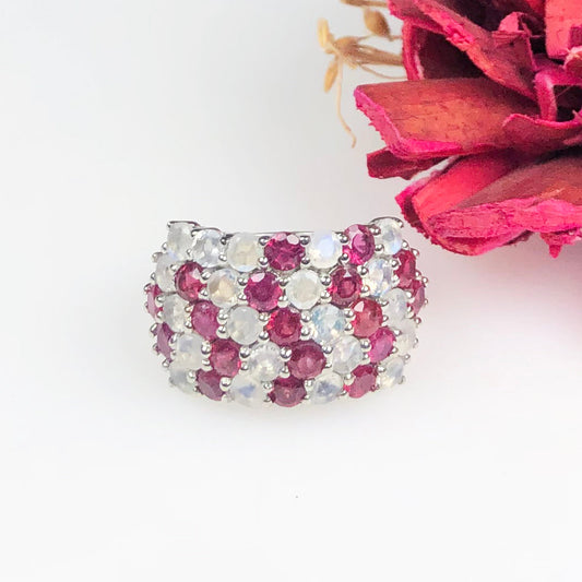 Amazing Red Ruby Moonstone Sterling Silver Ring