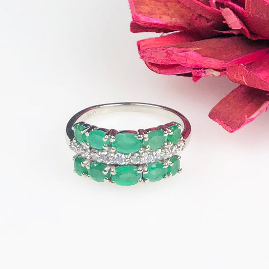 Elegant Green Emerald Sterling Silver Ring