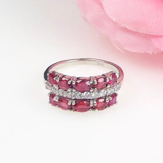 Elegant Red Ruby Sterling Silver Ring