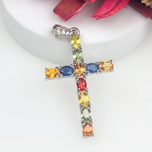 Gorgeous Multi Sapphire Sterling Silver Pendant