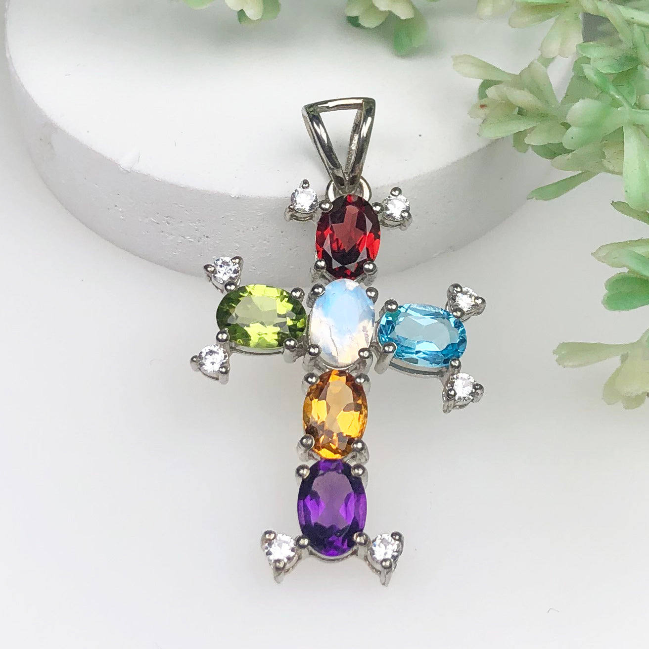 Amazing Red Garnet Peridot Amethyst Sterling Silver Pendant
