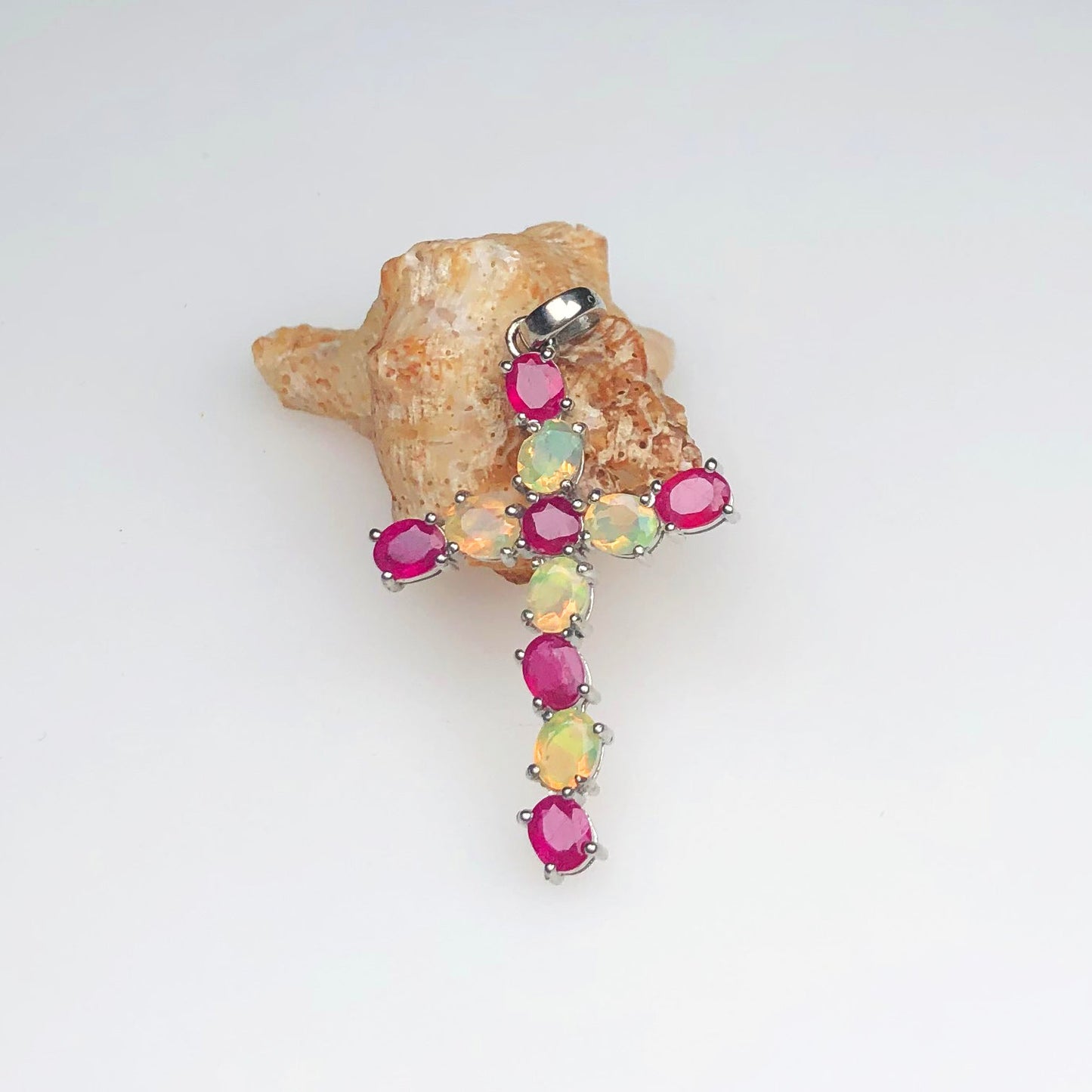 Impressive Pink Ruby Ethiopian opal Sterling Silver Pendant