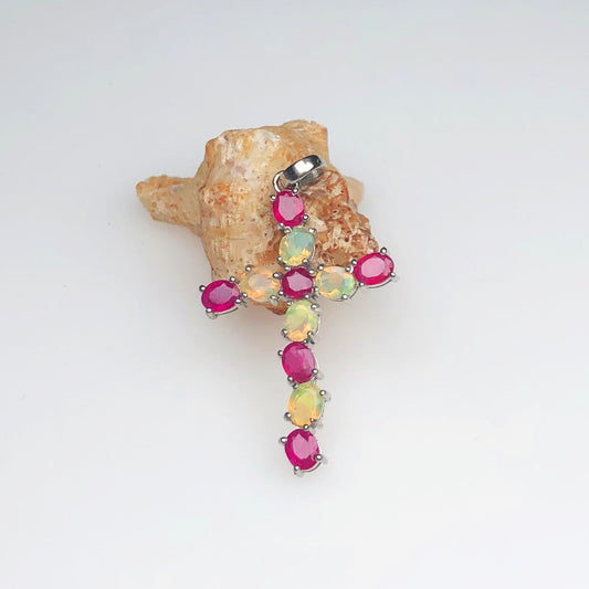 Impressive Pink Ruby Ethiopian opal Sterling Silver Pendant