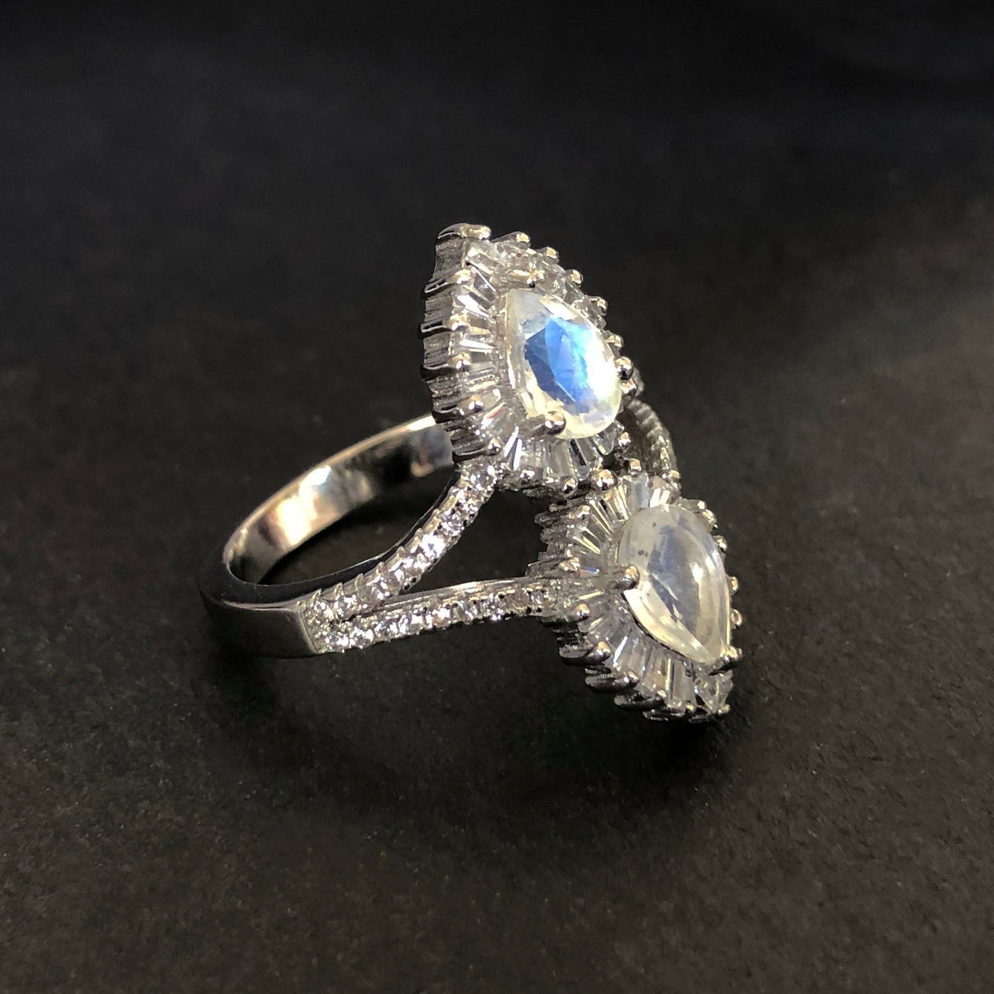 Very Beautiful Blue Flash Moonstone Sterling Silver Ring