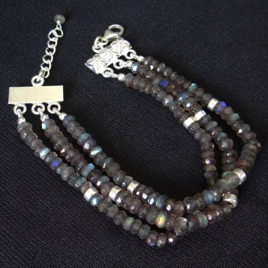 Top Quality Blue Flash Labradorite Sterling Silver Bracelet