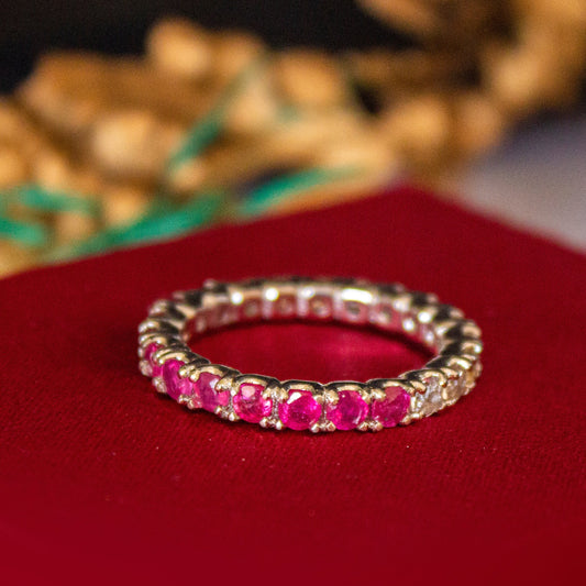 Beautiful Pink ruby and white topaz Sterling Silver Ring