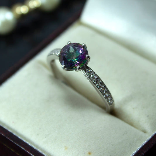 Amazing Blue Mystic Topaz and White Topaz Sterling Silver Ring