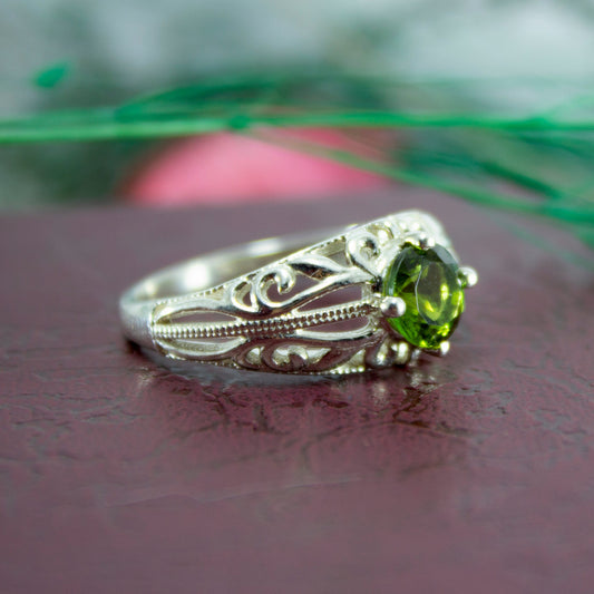 One of a kind Green Peridot Ring Sterling Silver Ring