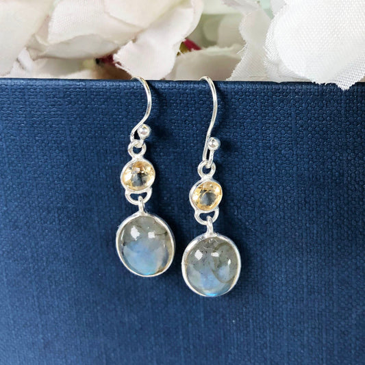 Amazing Labradorite and Citrine Sterling Silver Earring